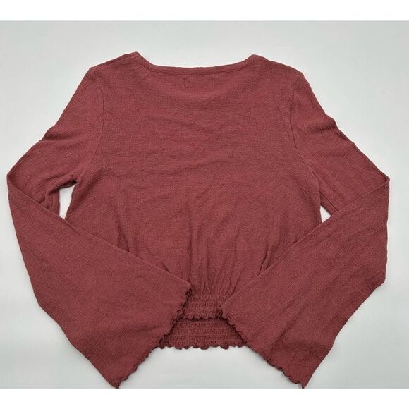 Madewell Texture & Thread Smocked Bell Sleeved Top Shirt Size S Berry - Picture 6 of 8